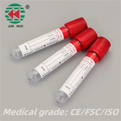 Tubo de ativação de coágulo de coleta de sangue a vácuo médico e tubo sem aditivo com tampa vermelha certificada CE/ISO